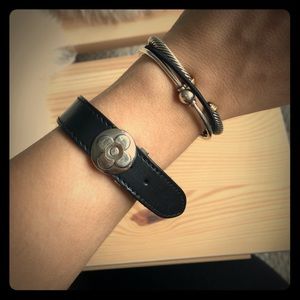 Louis Vuitton vintage black leather bracelet/cuff